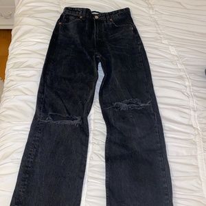 Black Zara straight jeans with cute knee holes